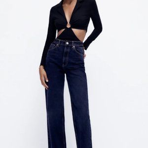 ZARA STRETCHY LINEN BLEND BLACK BODYSUIT SIZE SMALL